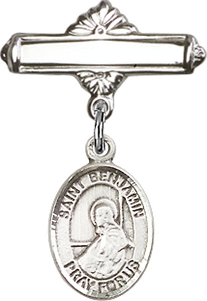 St. Benjamin Charm and Polished Engravable Badge Pin