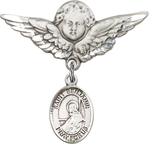 St. Benjamin Charm and Angel with Larger Wings Badge Pin