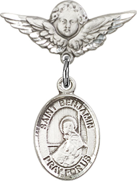 St. Benjamin Charm and Angel with Smaller Wings Badge Pin