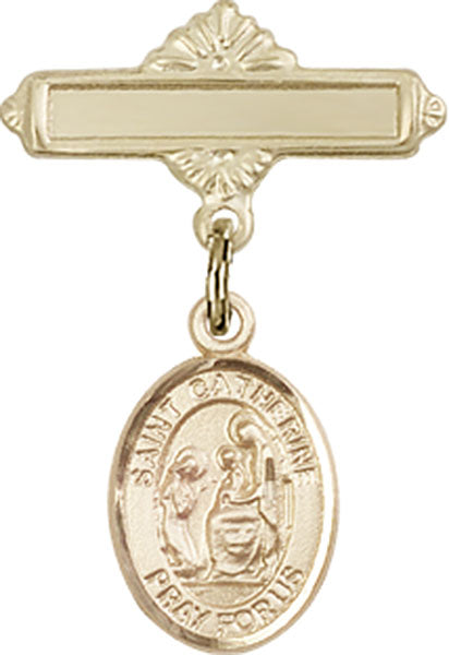 St. Catherine of Siena Charm and Polished Engravable Badge Pin