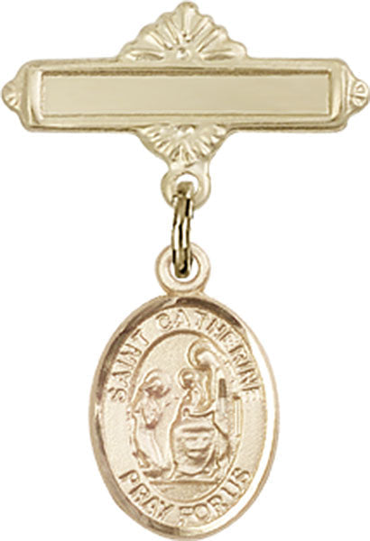 St. Catherine of Siena Charm and Polished Engravable Badge Pin