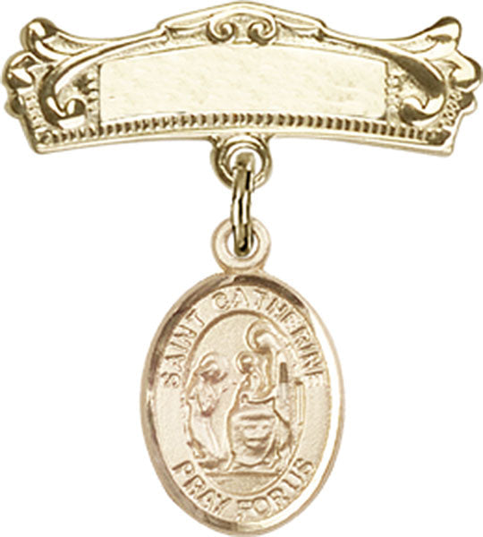 St. Catherine of Siena Charm and Arched Polished Engravable Badge Pin