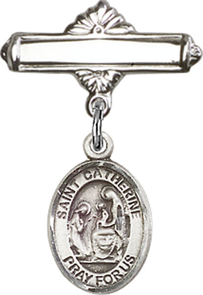 St. Catherine of Siena Charm and Polished Engravable Badge Pin
