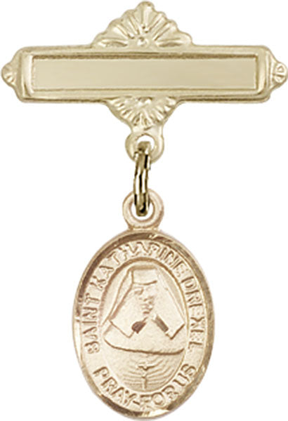 St. Katherine Drexel Charm and Polished Engravable Badge Pin