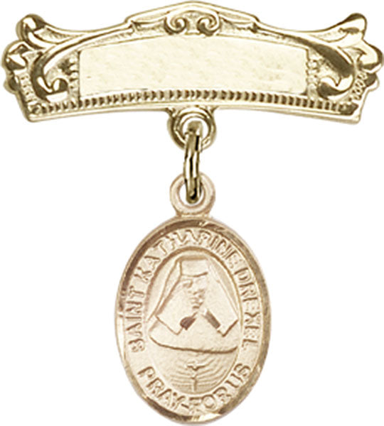 St. Katherine Drexel Charm and Arched Polished Engravable Badge Pin