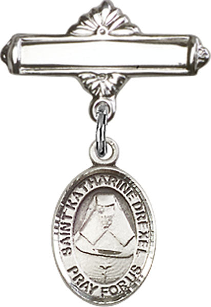 St. Katherine Drexel Charm and Polished Engravable Badge Pin