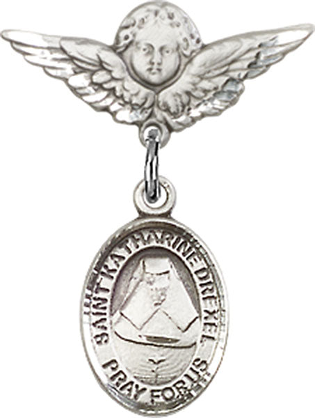 St. Katherine Drexel Charm and Angel with Smaller Wings Badge Pin
