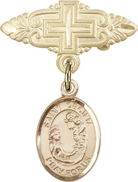 St. Cecilia Charm and Badge Pin with Cross