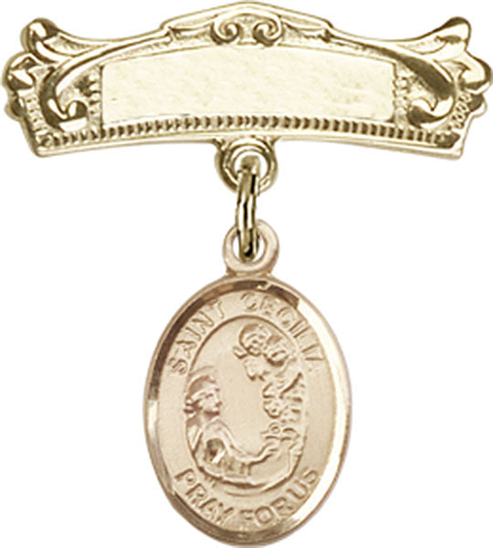 St. Cecilia Charm and Arched Polished Engravable Badge Pin
