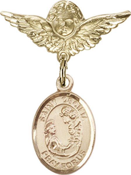 St. Cecilia Charm and Angel with Smaller Wings Badge Pin