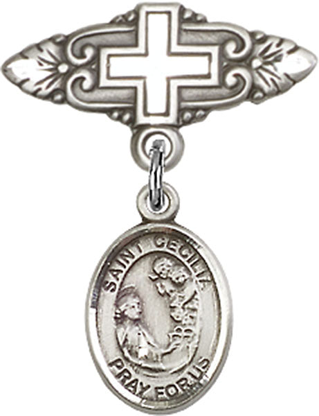 St. Cecilia Charm and Badge Pin with Cross
