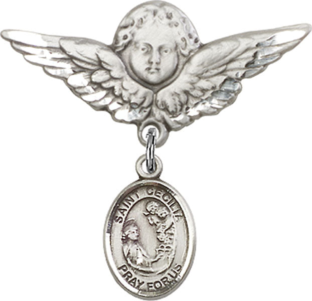 St. Cecilia Charm and Angel with Larger Wings Badge Pin