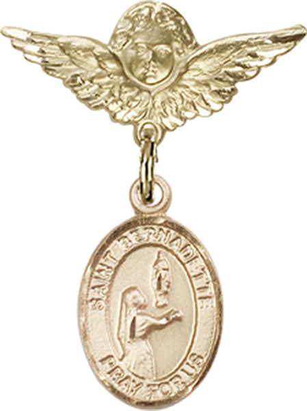 St. Bernadette Charm and Angel with Smaller Wings Badge Pin
