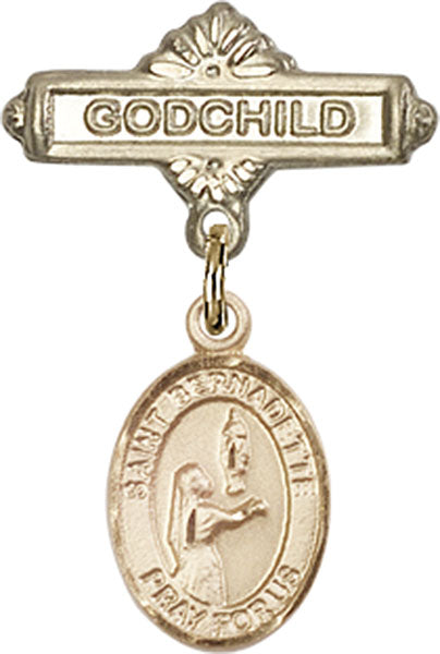 St. Bernadette Charm and Godchild Badge Pin