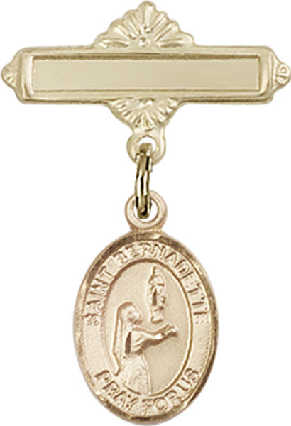 St. Bernadette Charm and Polished Engravable Badge Pin