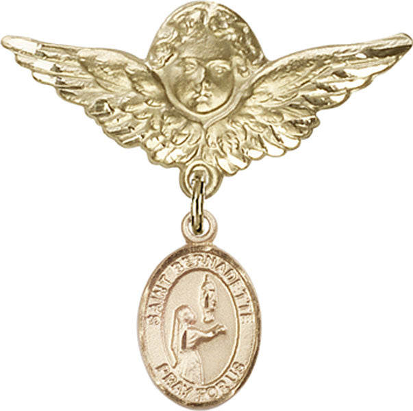 St. Bernadette Charm and Angel with Larger Wings Badge Pin