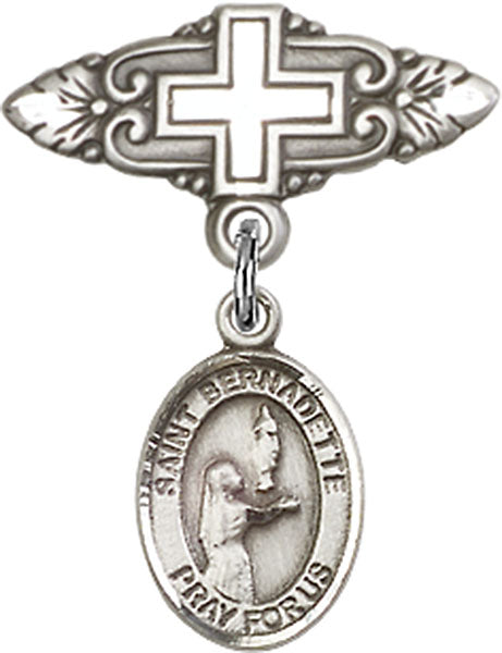 St. Bernadette Charm and Badge Pin with Cross