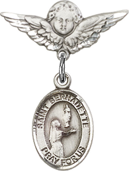 St. Bernadette Charm and Angel with Smaller Wings Badge Pin