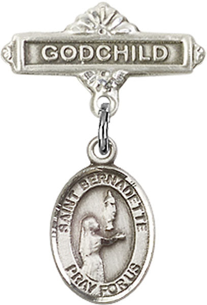 St. Bernadette Charm and Godchild Badge Pin
