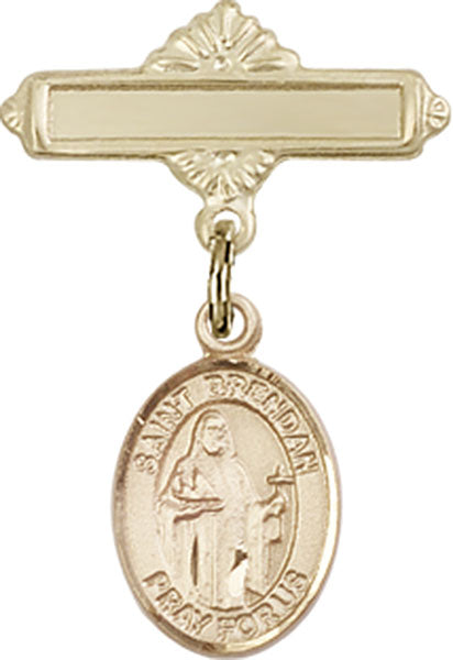 St. Brendan the Navigator Charm and Polished Engravable Badge Pin