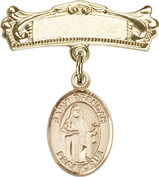 St. Brendan the Navigator Charm and Arched Polished Engravable Badge Pin