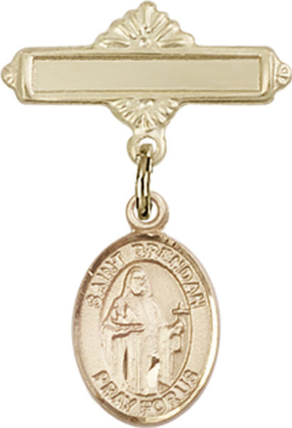 St. Brendan the Navigator Charm and Polished Engravable Badge Pin