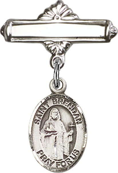 St. Brendan the Navigator Charm and Polished Engravable Badge Pin