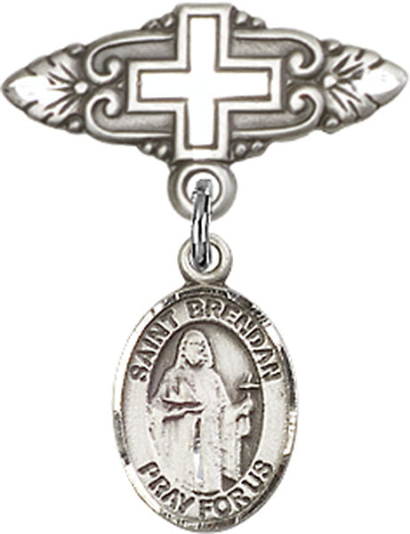 St. Brendan the Navigator Charm and Badge Pin with Cross
