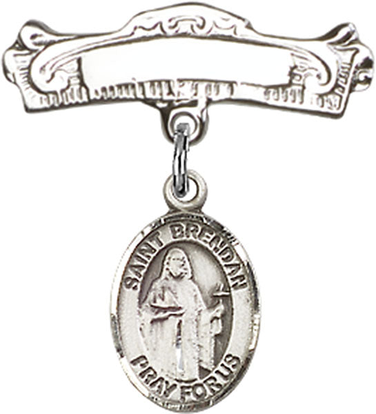 St. Brendan the Navigator Charm and Arched Polished Engravable Badge Pin