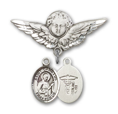 St. Camillus of Lellis Charm and Angel with Larger Wings Badge Pin