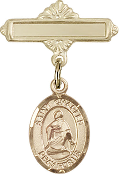 St. Charles Borromeo Charm and Polished Engravable Badge Pin