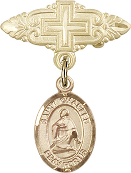 St. Charles Borromeo Charm and Badge Pin with Cross