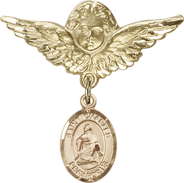 St. Charles Borromeo Charm and Angel with Larger Wings Badge Pin