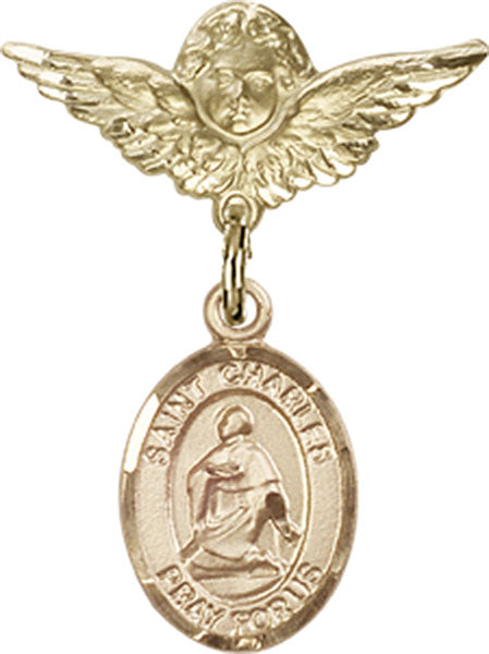 St. Charles Borromeo Charm and Angel with Smaller Wings Badge Pin