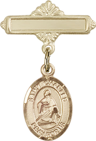 St. Charles Borromeo Charm and Polished Engravable Badge Pin