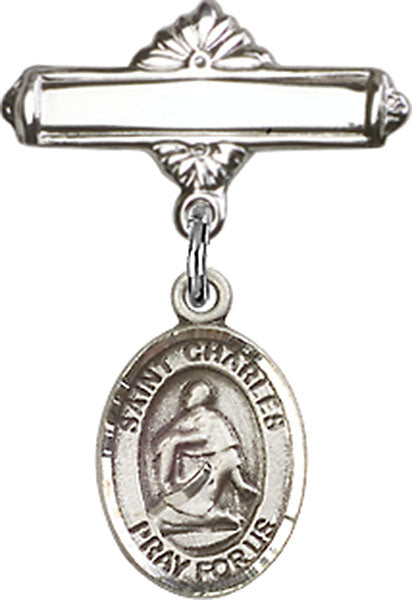 St. Charles Borromeo Charm and Polished Engravable Badge Pin