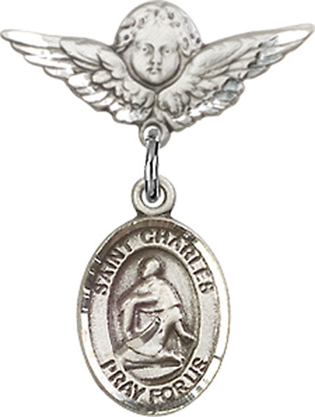 St. Charles Borromeo Charm and Angel with Smaller Wings Badge Pin