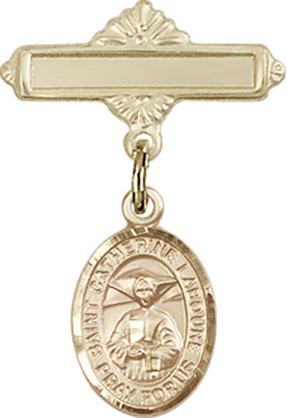 St. Catherine Laboure Charm and Polished Engravable Badge Pin