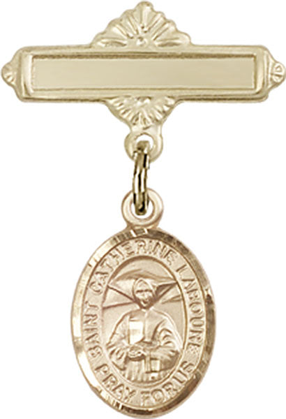 St. Catherine Laboure Charm and Polished Engravable Badge Pin