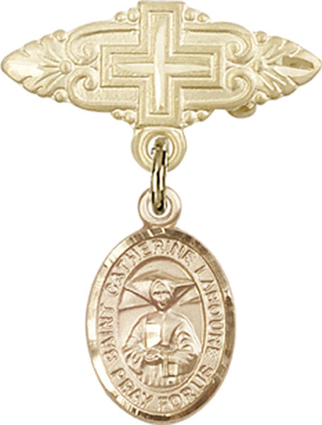St. Catherine Laboure Charm and Badge Pin with Cross