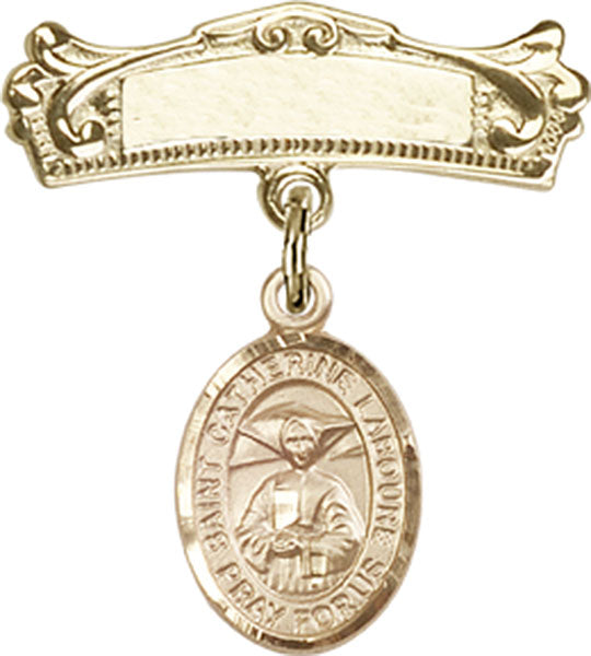 St. Catherine Laboure Charm and Arched Polished Engravable Badge Pin