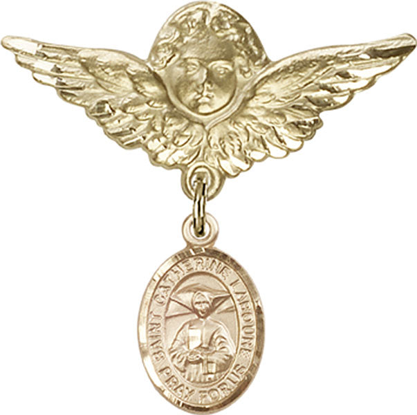 St. Catherine Laboure Charm and Angel with Larger Wings Badge Pin