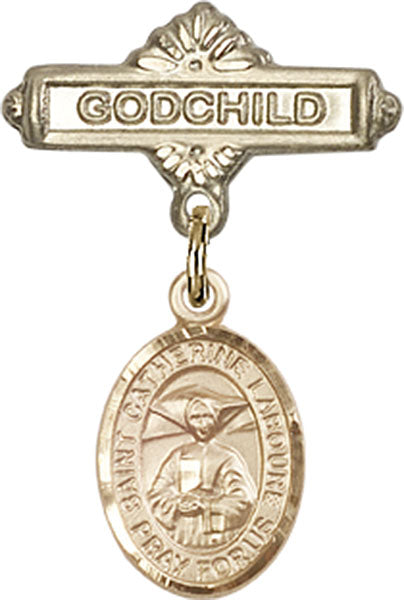 St. Catherine Laboure Charm and Godchild Badge Pin