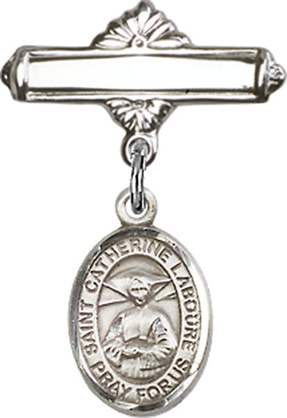St. Catherine Laboure Charm and Polished Engravable Badge Pin