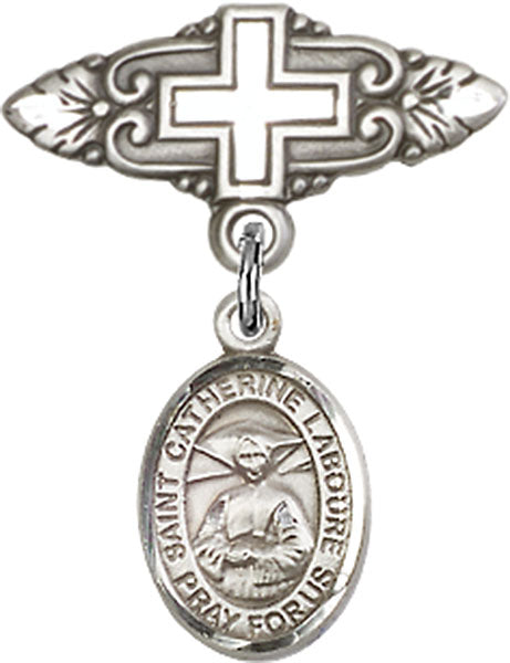 St. Catherine Laboure Charm and Badge Pin with Cross