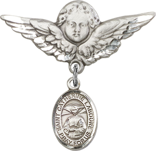 St. Catherine Laboure Charm and Angel with Larger Wings Badge Pin