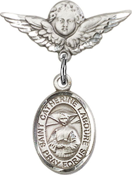 St. Catherine Laboure Charm and Angel with Smaller Wings Badge Pin