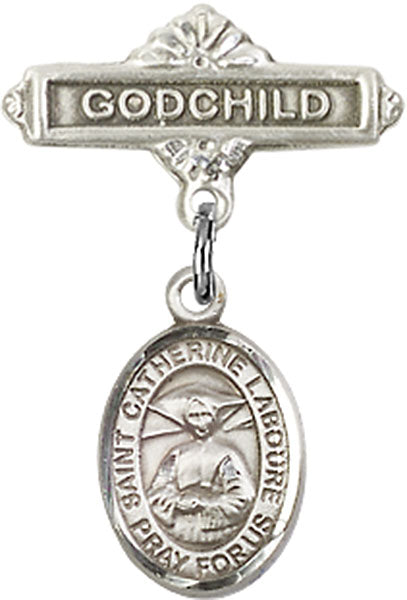 St. Catherine Laboure Charm and Godchild Badge Pin