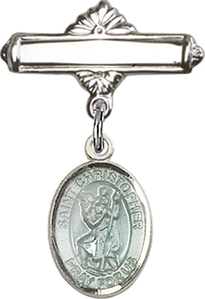 St. Christopher Charm and Polished Engravable Badge Pin