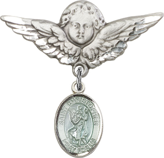 St. Christopher Charm and Angel with Larger Wings Badge Pin